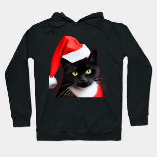 Cute black cat wearing a christmas hat Hoodie